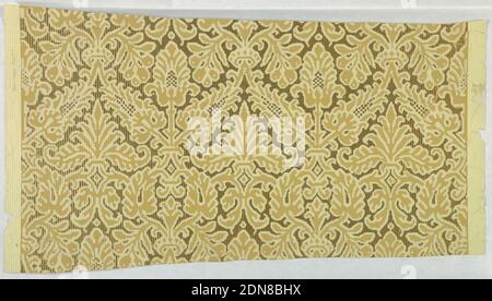 Sidewall, Block-printed on embossed paper, Damask pattern in cream and beige over gold background on textured paper., USA, 1880–89, Wallcoverings, Sidewall Stock Photo