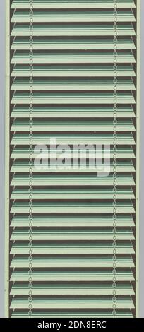 Sidewall, Block printed on continuous paper, Venetian blinds, printed in shades of green and black. A single chain runs down either side., France, 1860, Wallcoverings, Sidewall Stock Photo