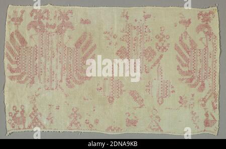Fragment, Moyen: Coton ou lin technique: Brodé, fragment de bordure avec aigles à double tête, oiseaux, et figures humaines., Espagne, 19e siècle, broderie et couture, fragment Banque D'Images