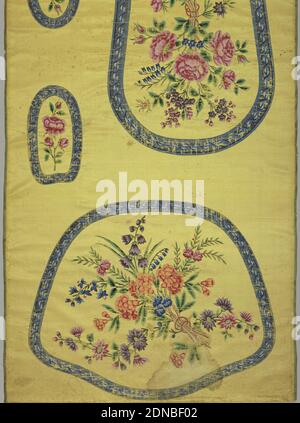 Fragment, Moyen: Soie technique: Peint, couvre-chaise, jaune., Chine, 19e siècle, textile imprimé, teint et peint, fragment Banque D'Images