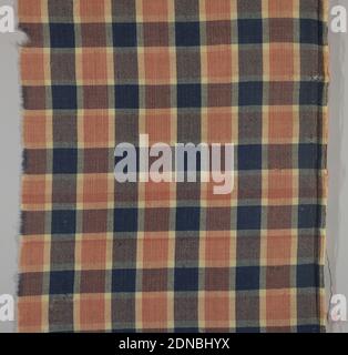 Cover fragment, Medium: wool Technique: plain weave, Red, blue and white cover fragment in a checkered plaid pattern., Canada, early 19th century, woven textiles, Cover fragment Stock Photo