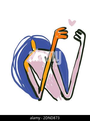 Drôle de personne avec le coeur. Peinture d'Expressionisme comme Raoul dufy. Peinture colorée rose bleu et orange. Art moderne et semi-abstrait pour l'impression A. Banque D'Images
