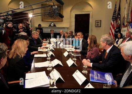 Le président Barack Obama rencontre les membres du Conseil consultatif du président sur la science et la technologie. Washington DC, États-Unis, 27 mars 2015. Photo de Dennis Brack/Pool/ABACAPRESS.COM Banque D'Images