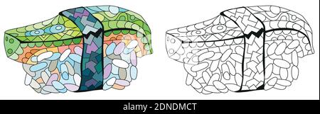 Zentangle dessiné à la main avocat nigiri pour t-shirt et autres décorations. Jeu de couleurs et de contours Illustration de Vecteur