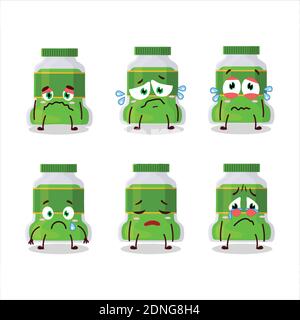 Personnage de dessin animé de bouteille de pesto avec une expression triste. Illustration vectorielle Illustration de Vecteur