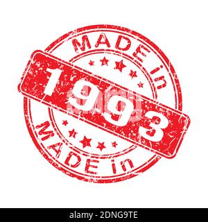 Une empreinte d'un sceau ou d'un timbre avec l'inscription FAITE EN 1993. Illustration vectorielle modifiable. Étiquette, autocollant ou marque commerciale. Style plat. Illustration de Vecteur