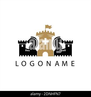 Black and gold simple vector logo with castle Stock Vector