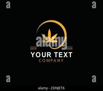 Logo en or de la silhouette de cannabis. Chanvre de l'emblème. Symbole de la marijuana. Illustration de Vecteur