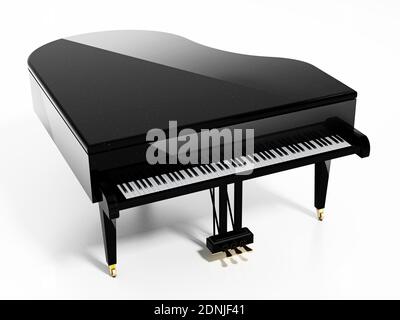 Piano à queue générique isolé sur fond blanc. Illustration 3D. Illustration 3D. Banque D'Images