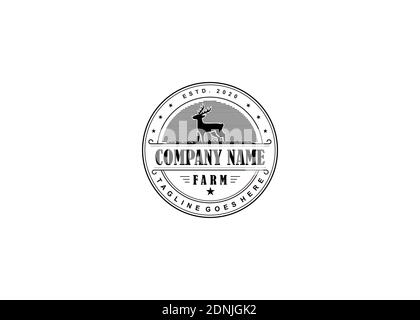 Retro Vintage Cattle / Beef Emblem Label logo design and deer symbol inspiration Stock Vector