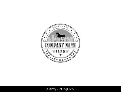 Retro Vintage Cattle / Beef Emblem Label logo design and horse symbol inspiration Stock Vector