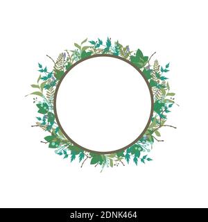 Couronne ronde à fleurs, couronne aux herbes. Avec des brindilles, des branches, des baies et des lames d'herbe. Style boho. Naturel et frais. Illustration du vecteur de ressort. Illustration de Vecteur