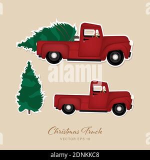 Fichier vectoriel pour camion d'arbre de Noël rouge pour autocollant numérique, clipart, etc Illustration de Vecteur