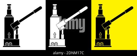 Icônes de cric hydraulique. Ceinture de voiture dans les ateliers de réparation. Augmentation de la levée. Levage du transport pour changer les roues. Vecteur Illustration de Vecteur