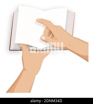 l'homme tient un livre ouvert dans les mains et des montres avec son index pour la lecture. L'éducation à l'école et à la bibliothèque, l'obtention de connaissances de l'alphabétiseur Illustration de Vecteur