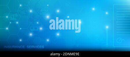 icônes d'assurance vie, santé, propriété dans un style linéaire. Assurance dépôt bancaire sur les continents de la planète. Bannière d'en-tête Web. Vecteur Illustration de Vecteur