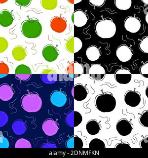 set of apple seamless patterns. Juicy ripe fruits. Vegetarian food. Part of menu design. Thanksgiving vector Illustration de Vecteur