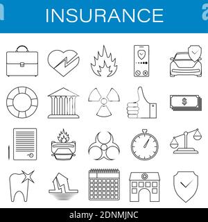 ensemble d'icônes de l'assurance vie, de la santé, de la propriété dans le style linéaire. Assurance dépôt bancaire. Vecteur Illustration de Vecteur