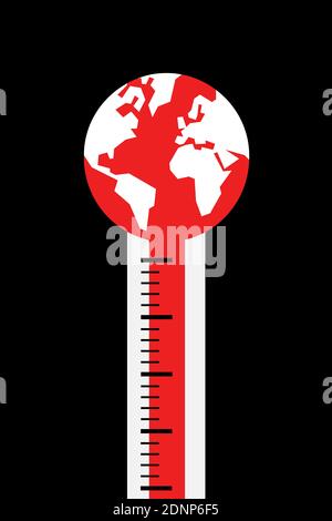 Réchauffement de la planète / changement climatique - le thermomètre indique une hausse et une augmentation de la température sur la planète. Problème écologique et environnemental. Vecto Simpe Banque D'Images