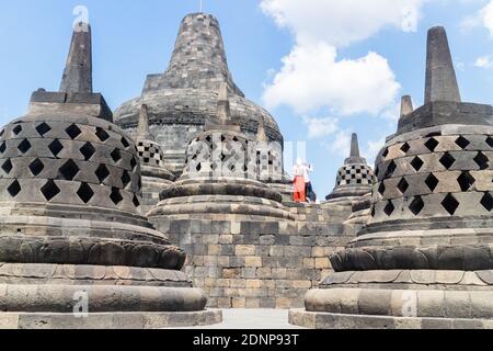L'ancien temple bouddhiste de Borobudur, Indonésie Banque D'Images