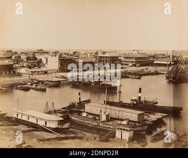 Hippolyte Arnoux, Port Said, papier albumine, processus positif noir et blanc, taille de l'image: Hauteur: 22.5 cm; largeur: 28.5 cm, inscrit, exposé: Arnoux, 35, photographie de voyage, port, hist. Place, ville, village, Port Said Banque D'Images