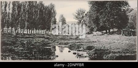 Oscar Hofmeister, Theodor Hofmeister, Nordwestdeutscher Kunstverlag G.bm. .H, paysage fluvial avec pont, Staatliche Landesbildstelle Hamburg, collection sur l'histoire de la photographie, carton, collotype, Total: Hauteur: 6,90 cm; largeur: 15,80 cm, Verlag, Drucksache, Serie 1901; en noir manuscrit, Martha Hofmeister, Martha 16. 9.19, photographie de voyage, photographie de paysage, rivière, pont, viaduc ou aqueduc, arbres, buissons, bâtiment de hist., emplacement, rue, paysages (zone tempérée Banque D'Images