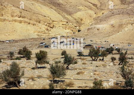 Camp de tente bédouin dans le désert de Wadi Rum in Jordanie Banque D'Images