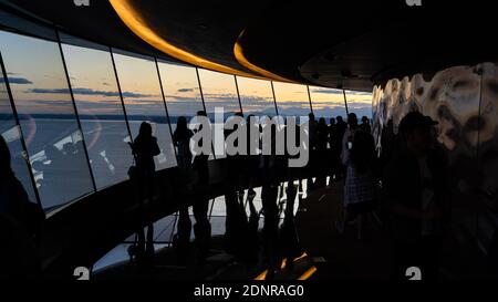 Seattle, Washington, États-Unis - terrasse d'observation intérieure à la tour Space Needle Banque D'Images