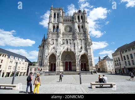 Amiens (nord de la France) : détail de la basilique de la cathédrale notre-Dame d'Amiens, cathédrale gothique inscrite au patrimoine mondial de l'UNESCO. Le wes Banque D'Images