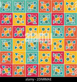 Motif géométrique en mosaïque de formes variées et de couleurs vives. Banque D'Images