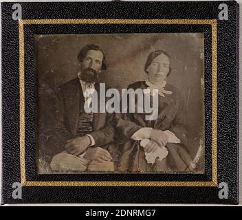 Couple, Daguerreotype, taille de l'image: Hauteur: 5,90 cm; largeur: 7,20 cm, Photographie portrait, Homme, Femme, Portrait double, figurine assise, barbe Banque D'Images