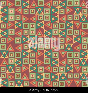 Motif géométrique en mosaïque de formes variées et tons vert et rouge. Motif géométrique. Banque D'Images