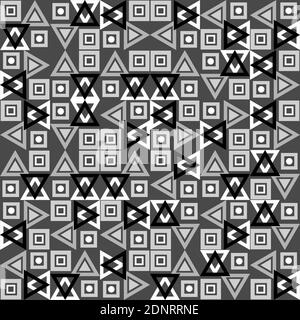 Motif géométrique en mosaïque de formes variées, noir et blanc. Motif géométrique. Banque D'Images