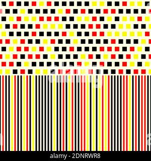 Motif géométrique de lignes et de carrés, divisé en deux moitiés. Motif graphique aux couleurs intenses. Banque D'Images