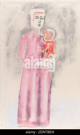Gustav Heinrich Wolff, mère et enfant, papier à dessin, craie pastel, dessin, pastel sur papier à dessin, total: Hauteur: 41 cm; largeur: 25.7 cm, recto daté avec crayon en bas à droite: 25. 9.30, croquis, libre graphique, dessin, graphique, mère, bébé, bébé (âge), figure debout, classique moderne, dessin pastel avec femme debout en robe rose longue avec un bébé sur son bras feuille simple d'un carnet d'esquisse Banque D'Images