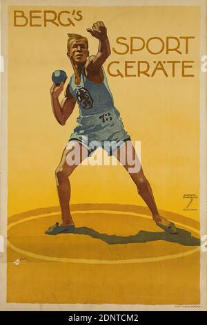 Kunst im Druck, Ludwig Hohlwein, Berg's Sportgeräte, papier, lithographie, total: Hauteur: 48.5 cm; largeur: 32.1 cm, signé: Recto re. En version imprimée: LUDWIG HOHLWEIN, MUNICH, publicité produit (affiches), sports, jeux, homme Banque D'Images