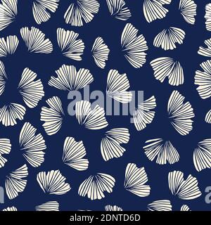 Motif vectoriel Gingko sans couture. Fond bleu de chine. Motif de silhouette de feuilles de ginko. Décoration florale japonaise. Illustration vectorielle Illustration de Vecteur