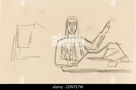 Gustav Heinrich Wolff, esquisse pour l'annonce de naissance Andreas, crayon, papier, dessin, crayon sur papier, Total: Hauteur: 9,6 cm; largeur: 15,7 cm, dessin, graphiques, croquis, dessins, mère, enfant, fils, artiste et sa famille, modernisme classique, esquisse pour l'annonce de naissance de coupe de bois Andreas 11.2.1924 (Holthusen No 51), de Sketchbook 1924 Banque D'Images