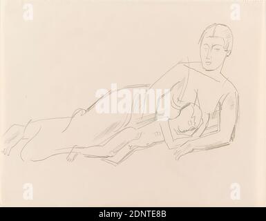 Gustav Heinrich Wolff, personnage inclinable avec enfant (Mme Wolff avec son fils), crayon, papier, dessin, crayon sur papier, Total: Hauteur: 17.2 cm; largeur: 22.1 cm, dessin, graphique, croquis, mère, enfant, personnage inclinable, fils, Käthe Bock-Wolff, modernisme classique, femme couché derrière un garçon dormant à ses côtés, probablement la première femme de Gustav Heinrich Wolff Käthe avec leur fils commun Francis (*1921). Dans le carnet d'esquisses 1925-26 Banque D'Images