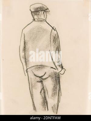 Gustav Heinrich Wolff, homme debout de derrière, parchemin, dessin de charbon de bois, dessin, charbon de bois sur parchemin, total: Hauteur: 14,5 cm; largeur: 11,4 cm, verso (par quelqu'un d'autre?) Daté au crayon: 1934, dessin, graphique, croquis, homme, figure debout, dos, modernisme classique, croquis d'une figure masculine debout de trois quarts dans la vue arrière, tiré du carnet de croquis 1932-34 Banque D'Images
