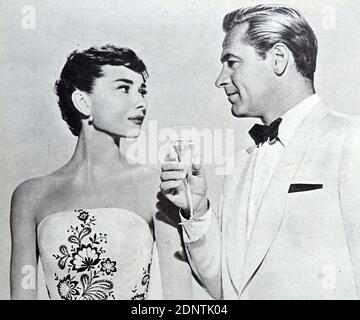 Film still from 'Sabrina' starring Audrey Hepburn, Humphrey Bogart, William Holden, and Walter Hampden. Stock Photo