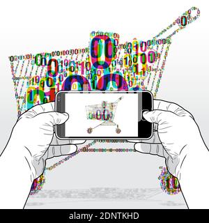 E-commerce numérique Shopping via une application logicielle pour smartphone. Illustration de Vecteur