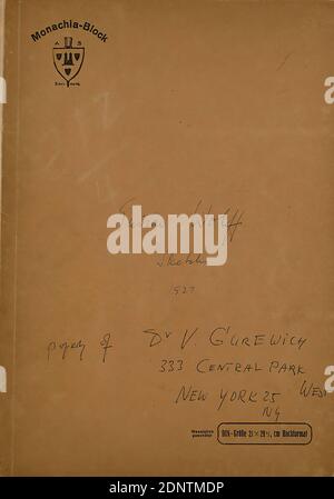 Gustav Heinrich Wolff, sketchbook 1927 (bloc de Monachia), papier à dessin, charbon de bois à dessin, crayon, craie rouge, dessin, charbon de bois, crayon et craie rouge sur papier à dessin, taille de l'image: Hauteur: 29.8 cm; largeur: 21 cm, partiellement signé, inscrit et daté, croquis, dessin, graphiques, dessins design, humain. Körper/Figur/Akt, Frau, figure debout, figure assise, homme, melon (coiffeur), modernisme classique, carnet de croquis 1927 avec 29 dessins en craie, crayon et craie rouge. Banque D'Images