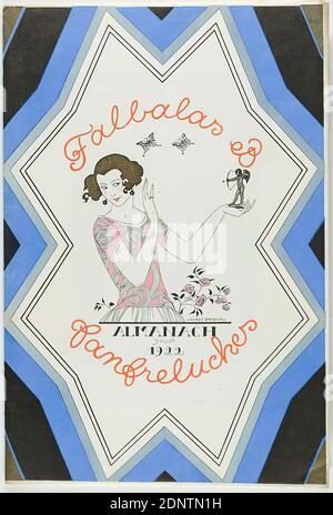 George Barbier, Meynial éditeur, Paris, Portfolio of the fashion almanac Falbalas et Fanfreluches 1922, paper, opaque watercolor, etching, stencil printing (pochoir), pochoir and etching, complete (cover) Height: 25,5 cm; Width: 17 cm (34), signed: in the printing plate: GEORGE BARBIER, printmaking,printed matter, Fashionable, elegant woman, 'Belle', Art Déco Stock Photo