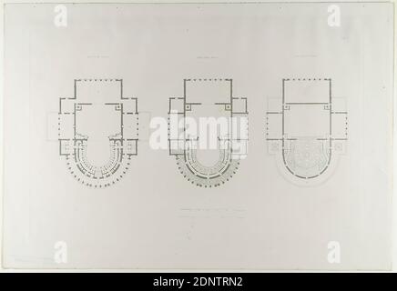 Ernst Christian Schmidt, Verlag Friedrich Vieweg und Sohn, Gottfried Semper, plans d'étage des deuxième, troisième et quatrième niveaux. Du portfolio Das Königliche Hoftheater zu Dresden, Ed. Par Gottfried Semper, Braunschweig 1849, vieux papier, probablement a 1903, papier, gravure en plaques de copperplate, plaque: Hauteur: 28 cm; largeur: 45 cm, inscrit: Dans la forme d'impression: E. C. Schmidt sc, ONGLET V, adresse, travaux de portfolio, ébauche, plan d'un bâtiment, théâtre, représentation théâtrale, architecture, opéra, hist. Bâtiment, localité, rue Banque D'Images