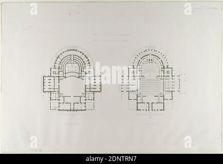 Ernst Christian Schmidt, Verlag Friedrich Vieweg und Sohn, Gottfried Semper, plans d'étage des salles inférieures et du premier étage. Du portfolio Das Königliche Hoftheater zu Dresden, Ed. Par Gottfried Semper, Braunschweig 1849, vieux papier, probablement a 1903, papier, gravure en plaques de copperplate, plaque: Hauteur: 28 cm; largeur: 45 cm, inscrit: Dans la forme d'impression: E. C. Schmidt sc, ONGLET IV, adresse, travaux de portfolio, ébauche, plan d'un bâtiment, théâtre, représentation théâtrale, architecture, opéra, hist. Bâtiment, localité, rue Banque D'Images