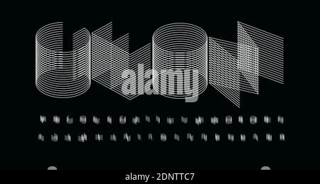 Alphabet futurisme 3D. Police géométrique à lignes fines, texte minimaliste pour logo futuriste moderne, titre, monogramme, lettrage créatif et typographie maxi Illustration de Vecteur
