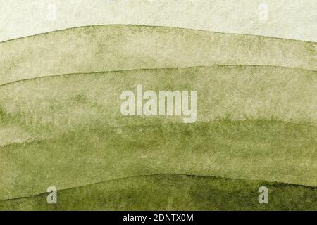 Arrière-plan abstrait d'art vert et olive. Peinture aquarelle sur toile avec dégradé kaki doux. Fragment d'illustration sur papier avec motif ondulé Banque D'Images