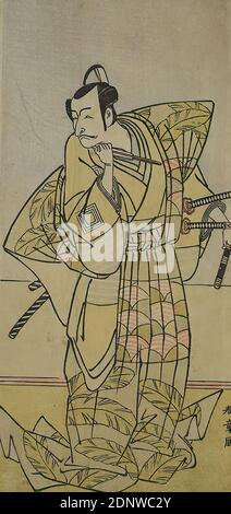 Katsukawa Shunshō, l'acteur Ichikawa Danjūrō V comme Chichibu no Shigetada, couleur coupe de bois, Total: Hauteur: 32,50 cm; largeur: 15,00 cm, signé: Shunshō ga 春章画, gravure,impression, Théâtre, représentation théâtrale, période Edo Banque D'Images
