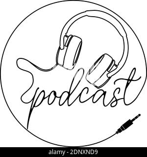 logo de podcast à une ligne avec casque isolé sur vecteur blanc illustration Illustration de Vecteur